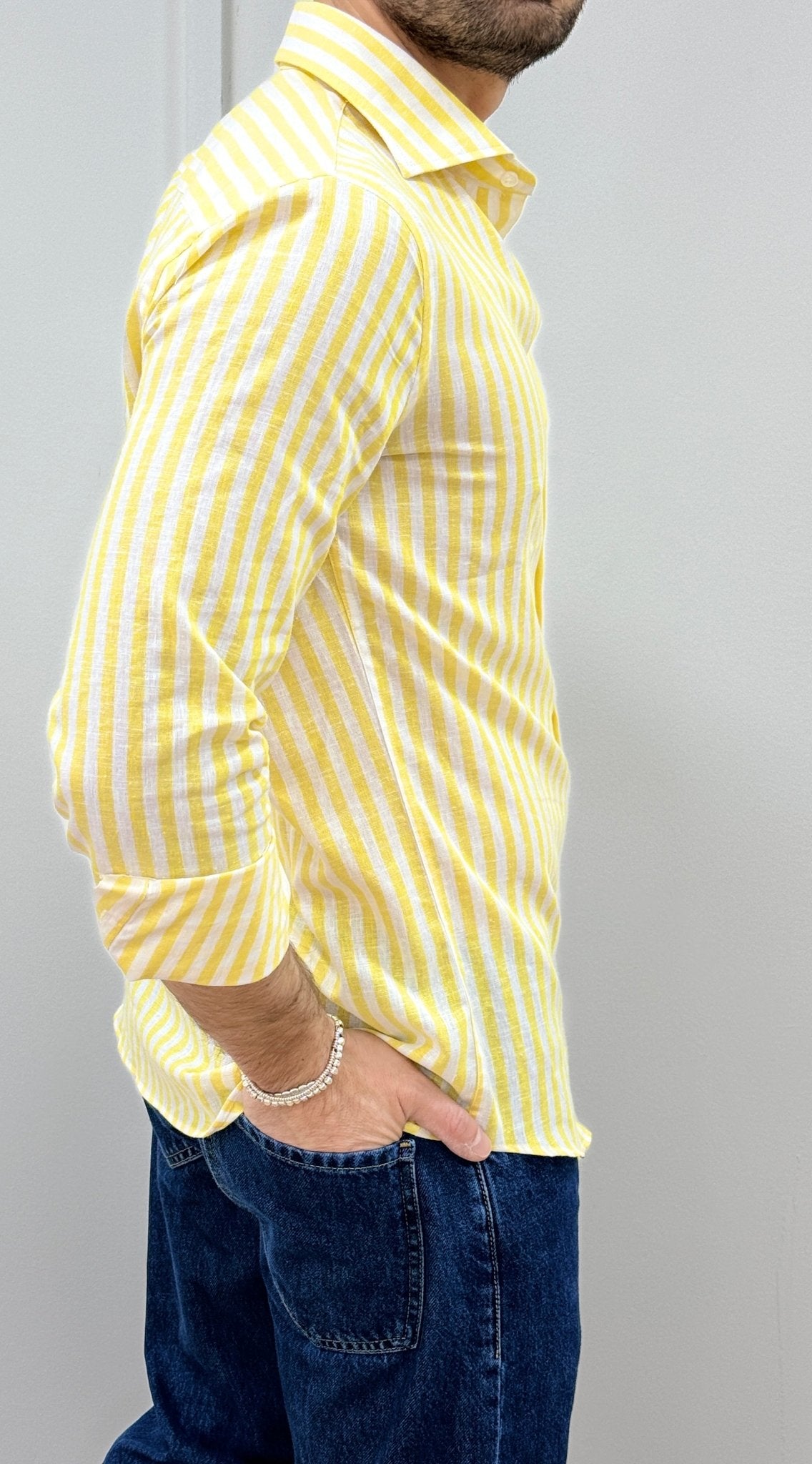 Camicia Uomo Lino Rigata 02 Giallo - SEASON LAB