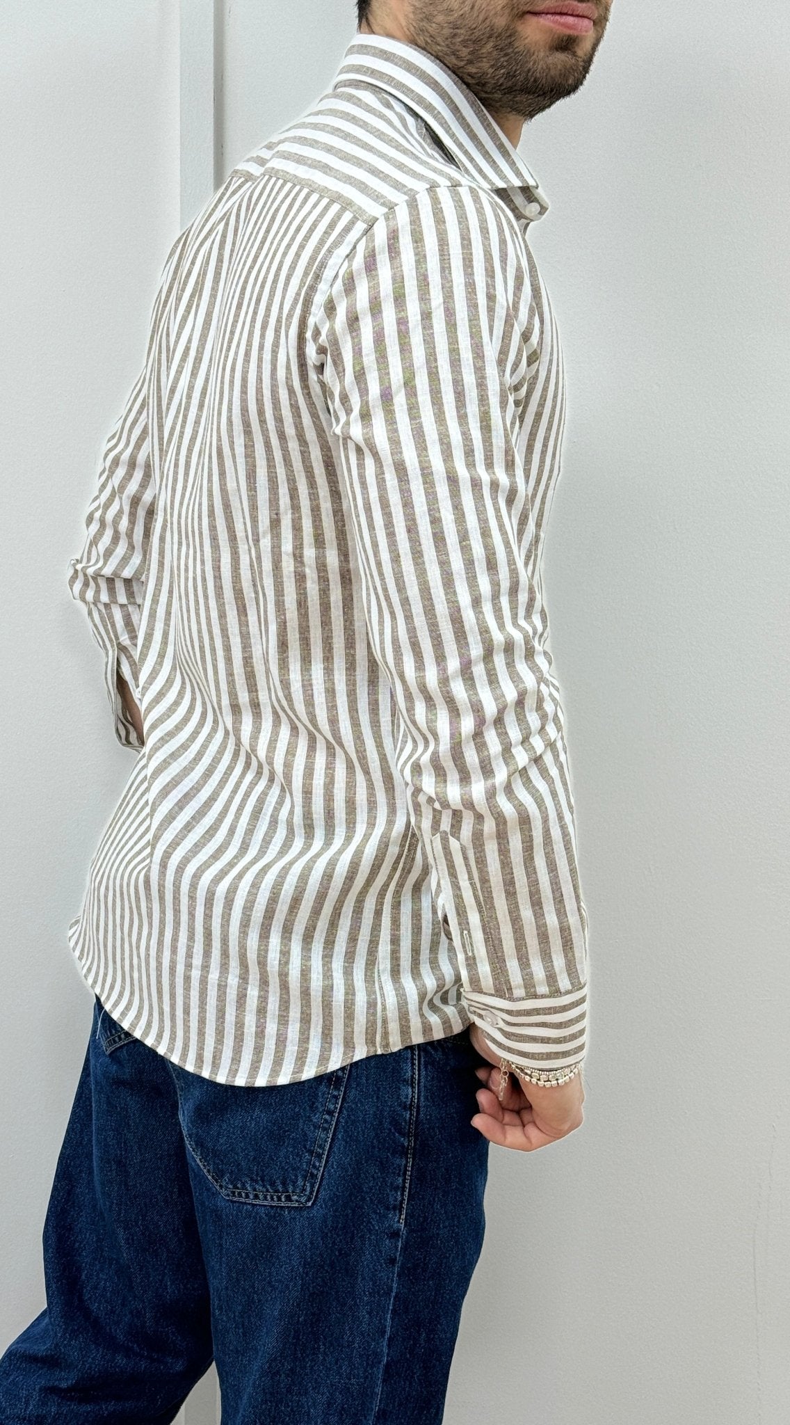 Camicia Uomo Lino Rigata 02 Marrone - SEASON LAB