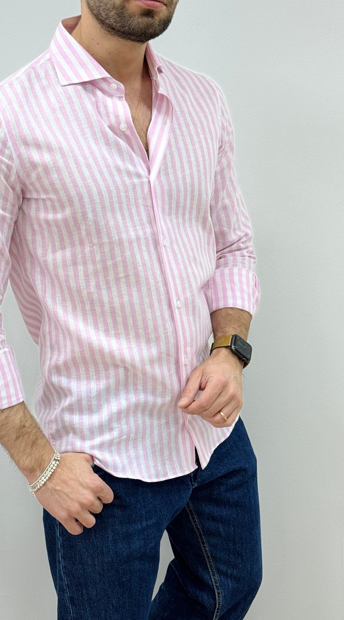 Camicia Uomo Lino Rigata 02 Rosa - SEASON LAB