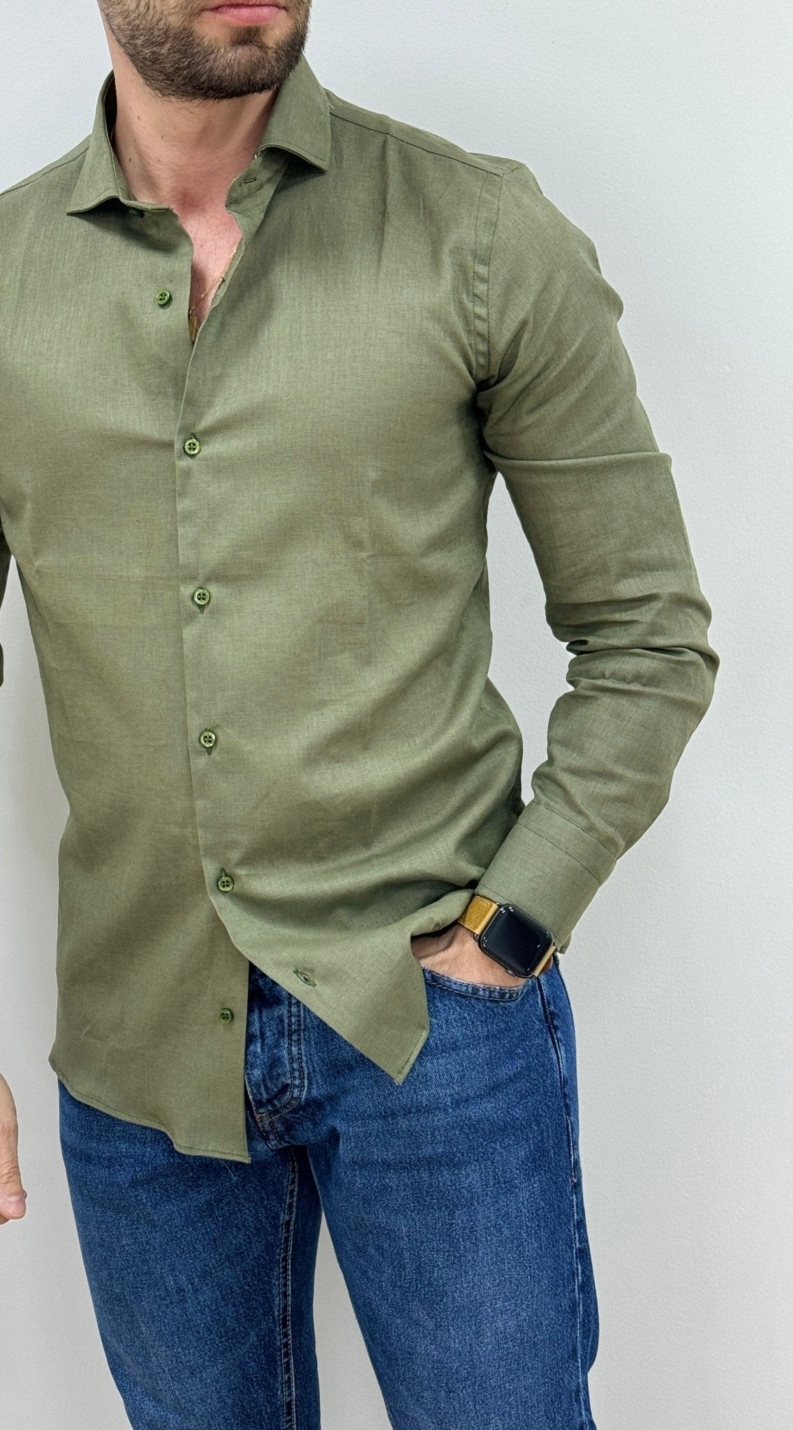 Camicia Uomo Lino Verde Militare - SEASON LAB
