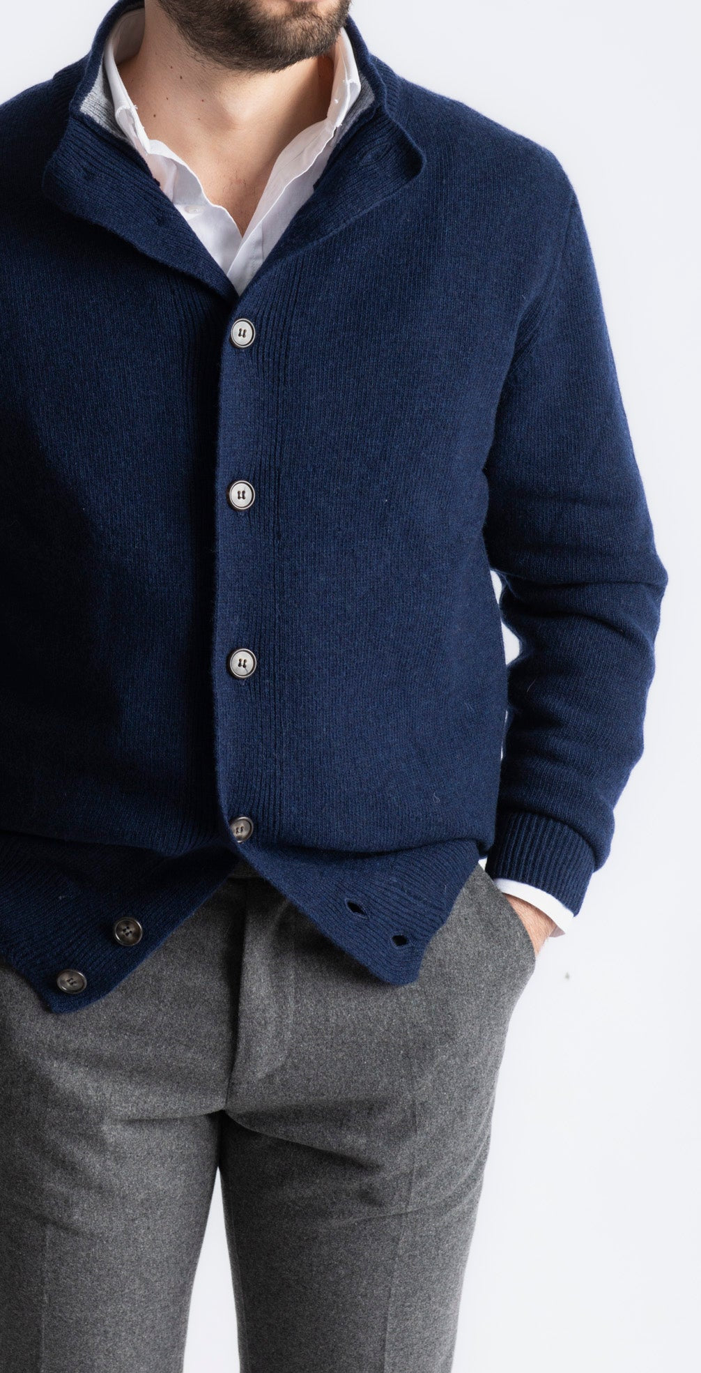 Cardigan In Lana Con Bottoni Blu - SEASON LAB