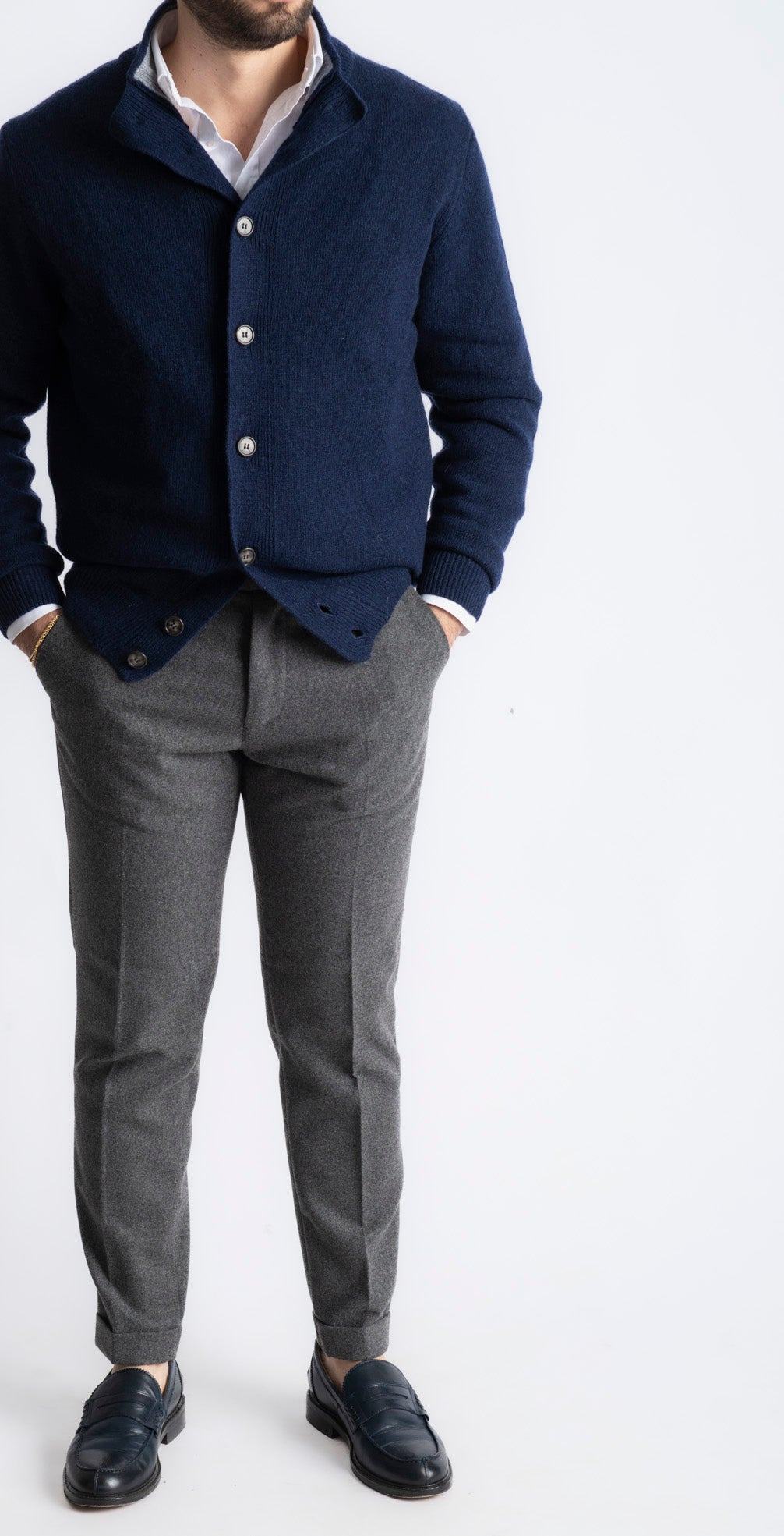 Cardigan In Lana Con Bottoni Blu - SEASON LAB