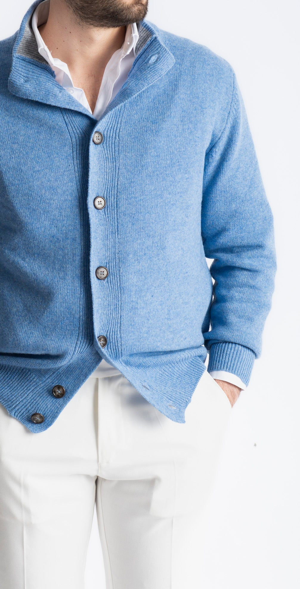 Cardigan In Lana Con Bottoni Celeste - SEASON LAB