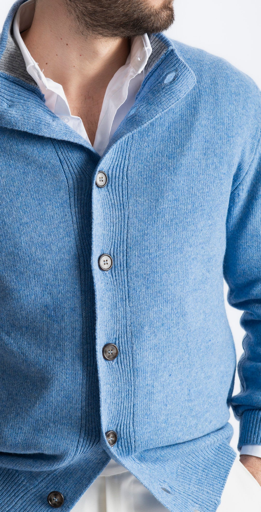 Cardigan In Lana Con Bottoni Celeste - SEASON LAB