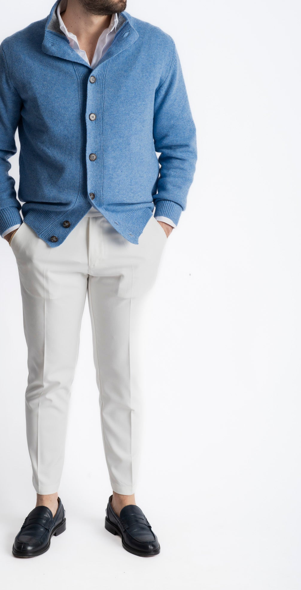 Cardigan In Lana Con Bottoni Celeste - SEASON LAB