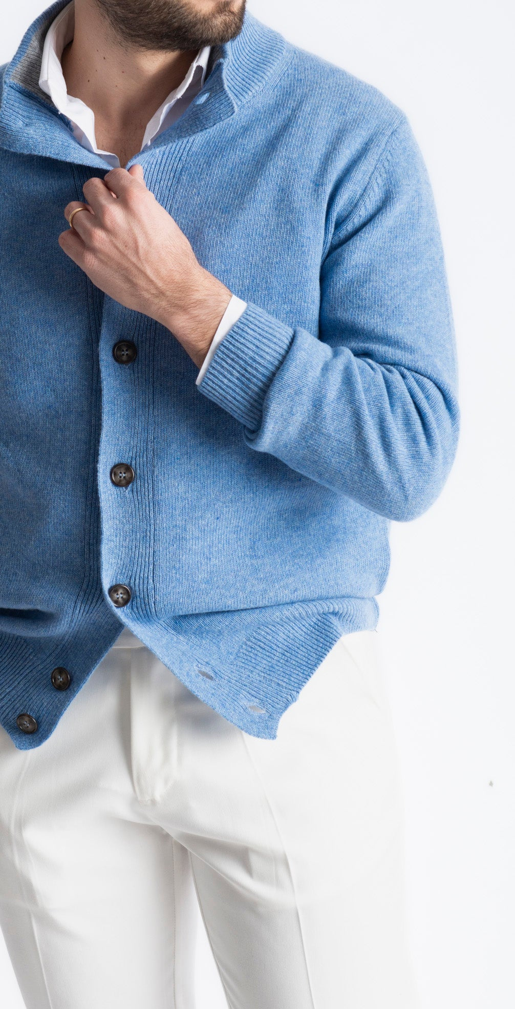 Cardigan In Lana Con Bottoni Celeste - SEASON LAB