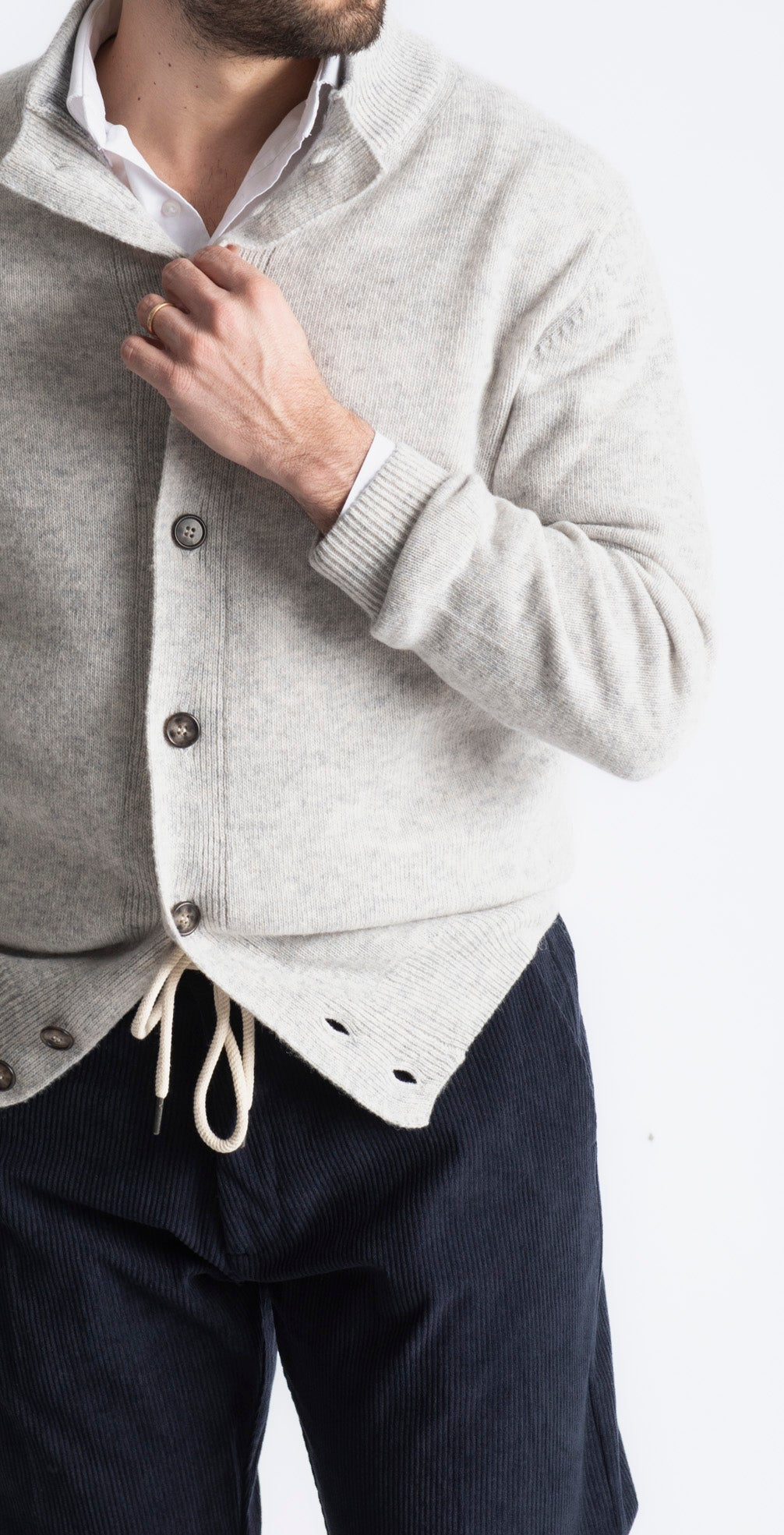 Cardigan In Lana Con Bottoni Grigio Perla - SEASON LAB