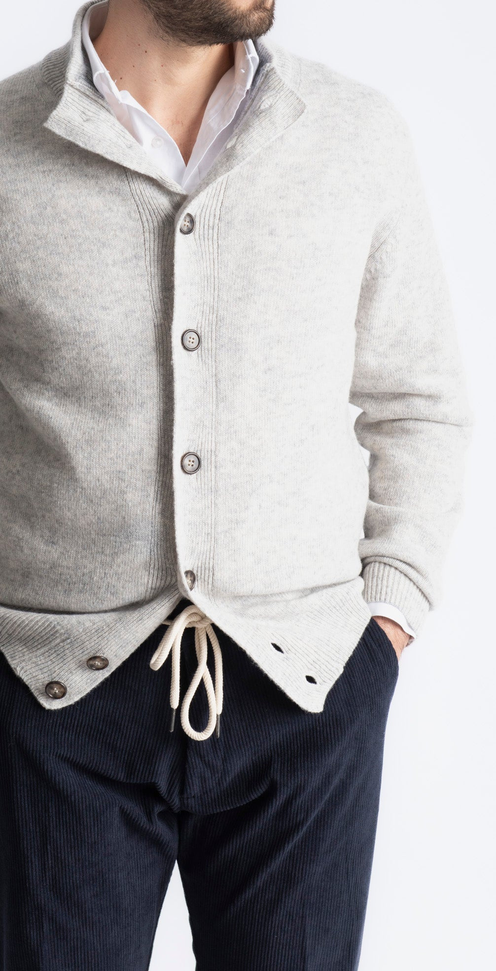 Cardigan In Lana Con Bottoni Grigio Perla - SEASON LAB