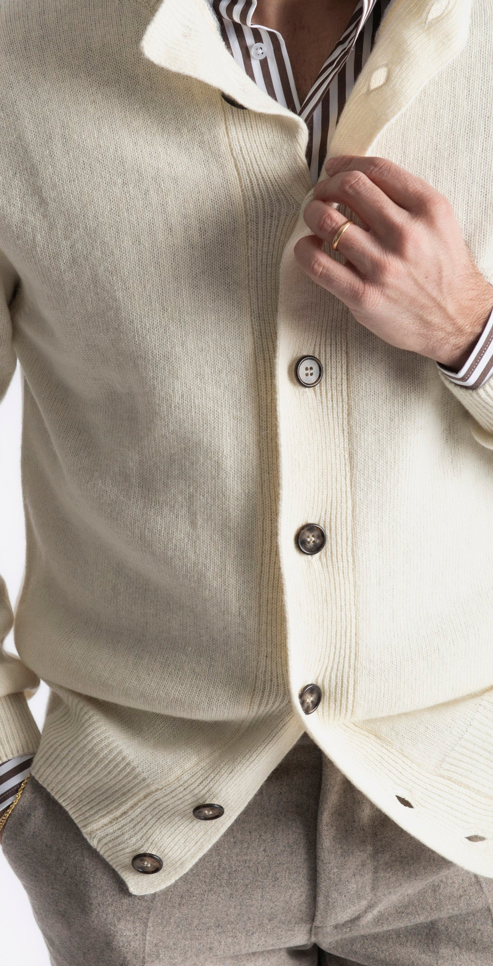 Cardigan In Lana Con Bottoni Panna - SEASON LAB