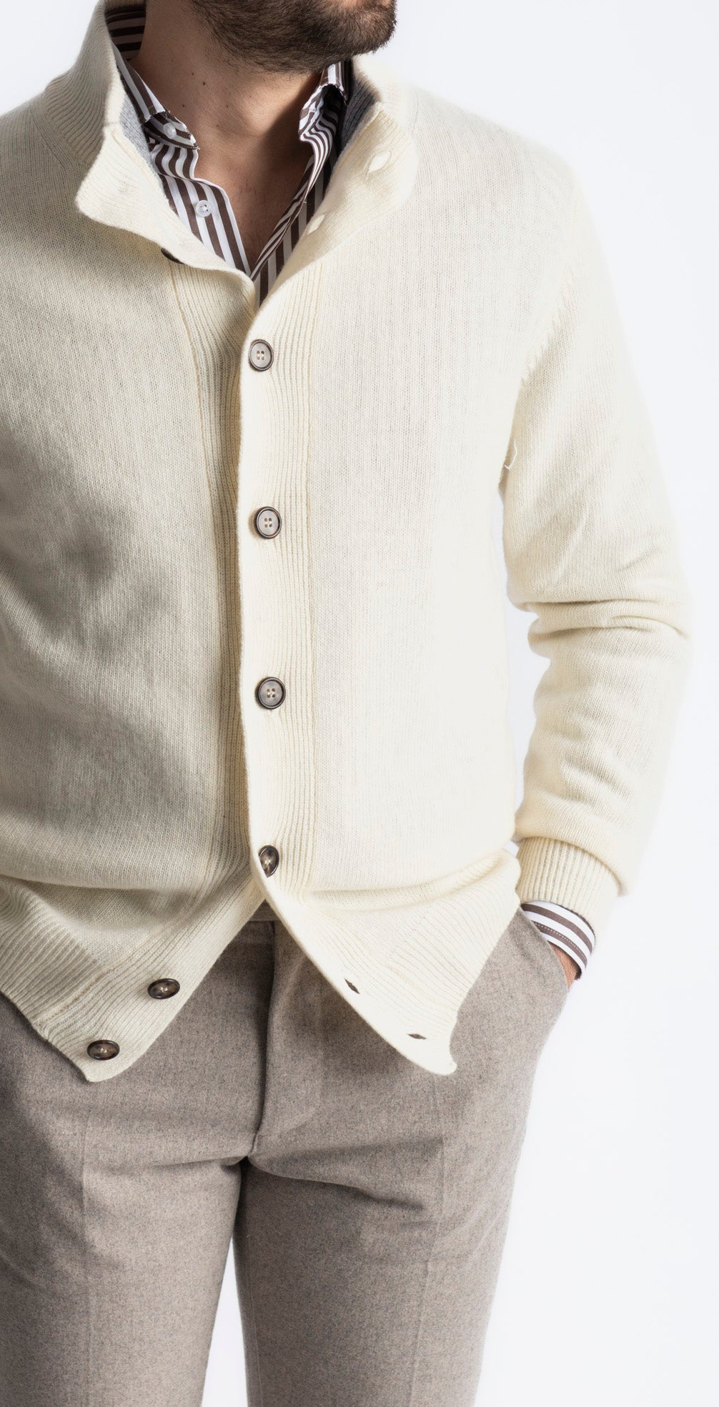 Cardigan In Lana Con Bottoni Panna - SEASON LAB