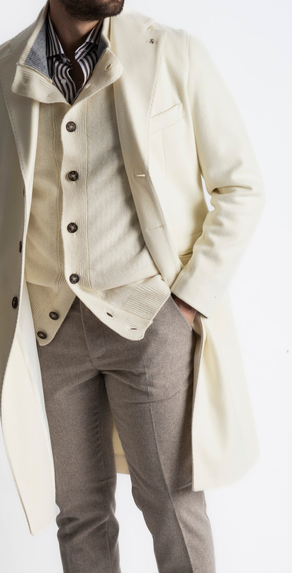 Cardigan In Lana Con Bottoni Panna - SEASON LAB