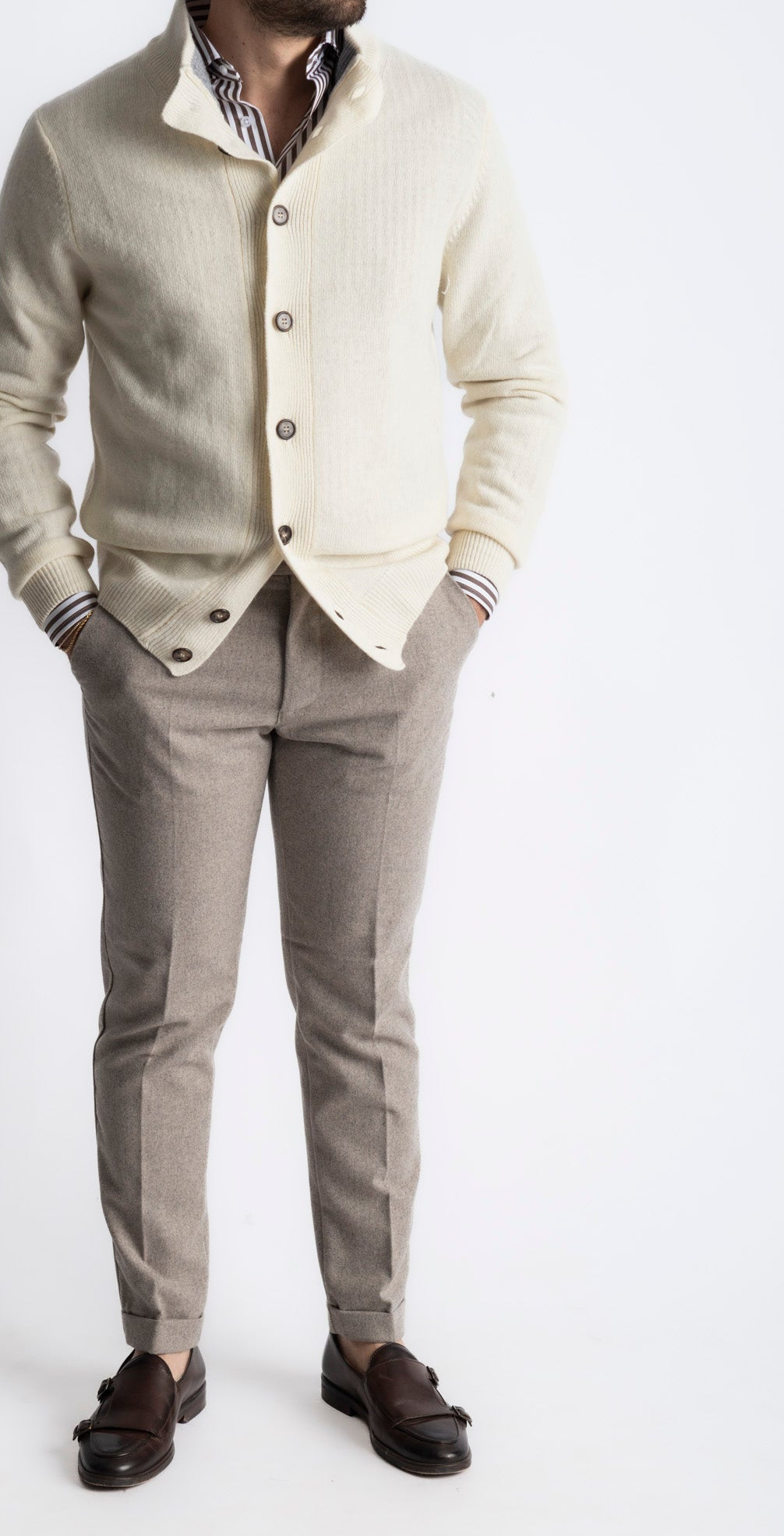 Cardigan In Lana Con Bottoni Panna - SEASON LAB