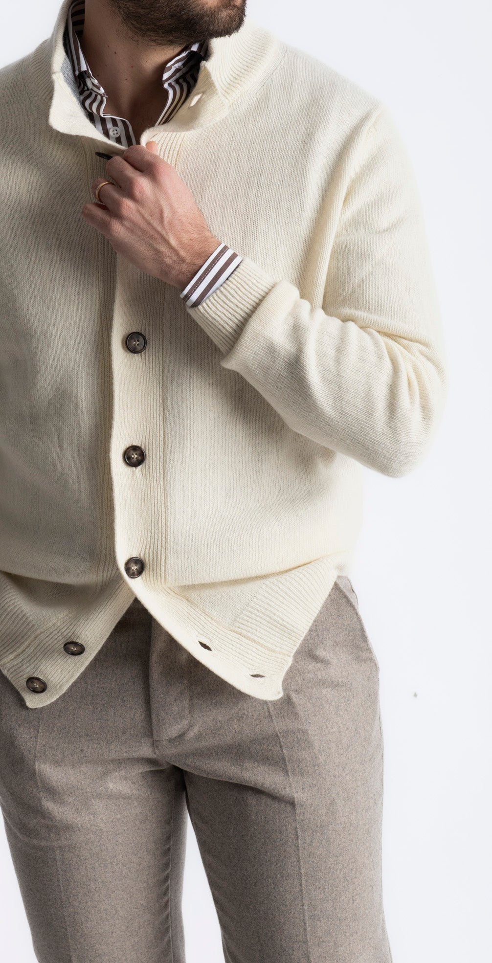 Cardigan In Lana Con Bottoni Panna - SEASON LAB