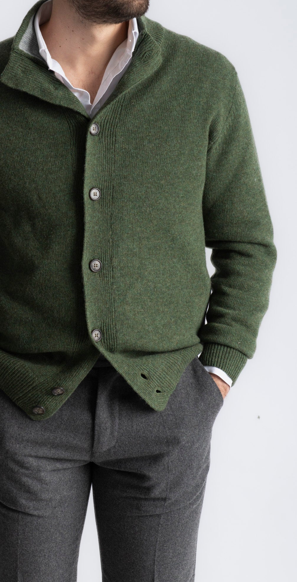 Cardigan In Lana Con Bottoni Verde Bosco - SEASON LAB