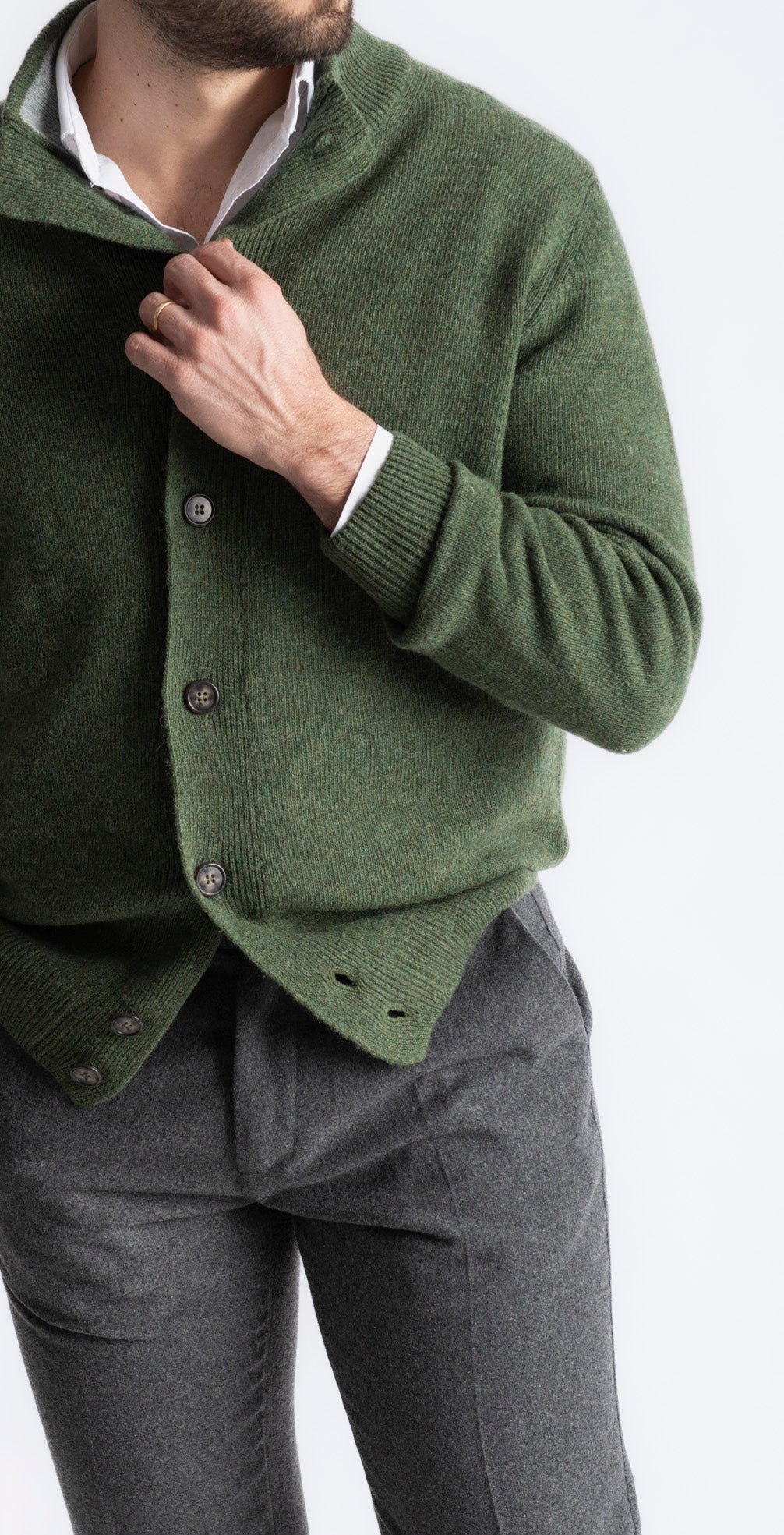 Cardigan In Lana Con Bottoni Verde Bosco - SEASON LAB