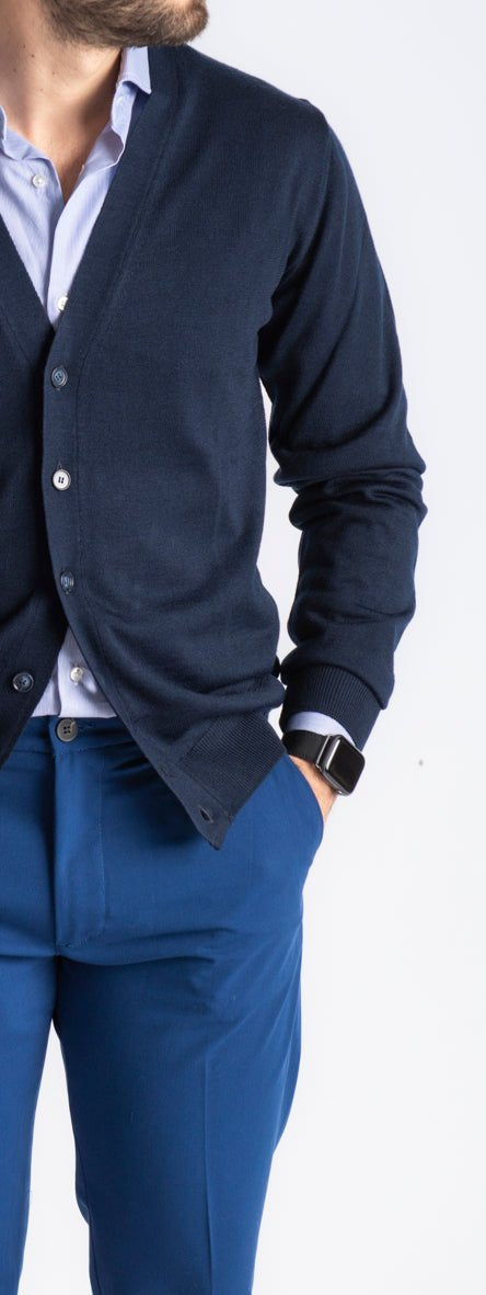 Cardigan Premium Quality Lana Merinos Blu Notte - SEASON LAB