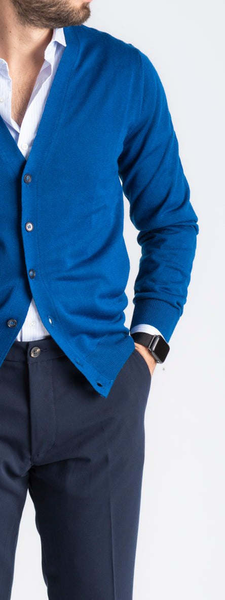 Cardigan Premium Quality Lana Merinos Blu Royal - SEASON LAB