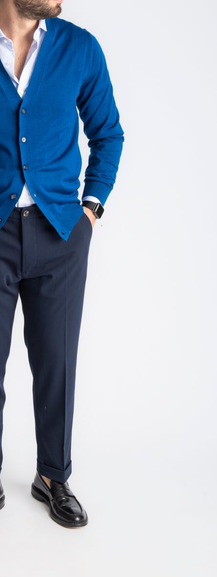 Cardigan Premium Quality Lana Merinos Blu Royal - SEASON LAB