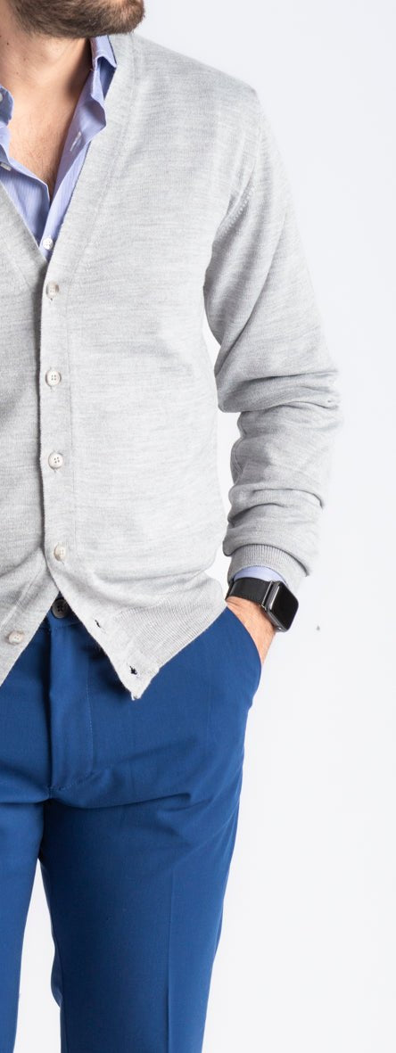 Cardigan Premium Quality Lana Merinos Grigio Perla - SEASON LAB