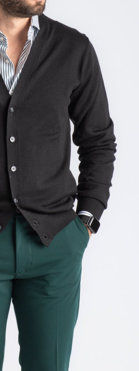 Cardigan Premium Quality Lana Merinos Nero - SEASON LAB