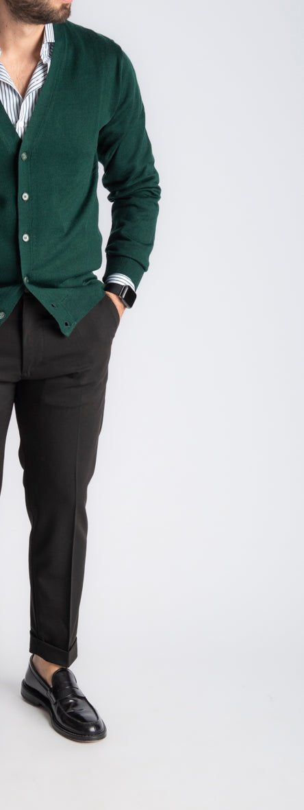 Cardigan Premium Quality Lana Merinos Verde Loden - SEASON LAB