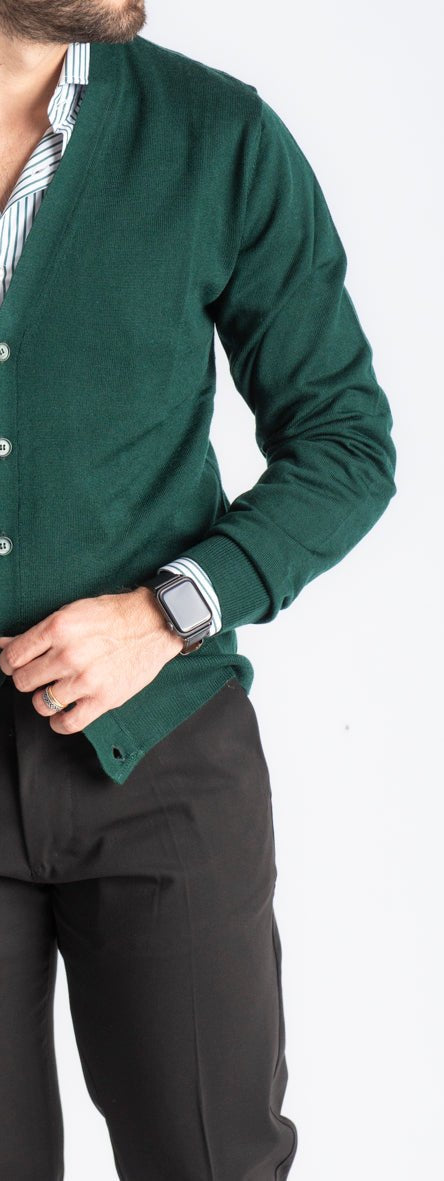 Cardigan Premium Quality Lana Merinos Verde Loden - SEASON LAB