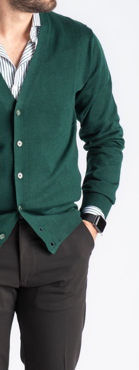 Cardigan Premium Quality Lana Merinos Verde Loden - SEASON LAB