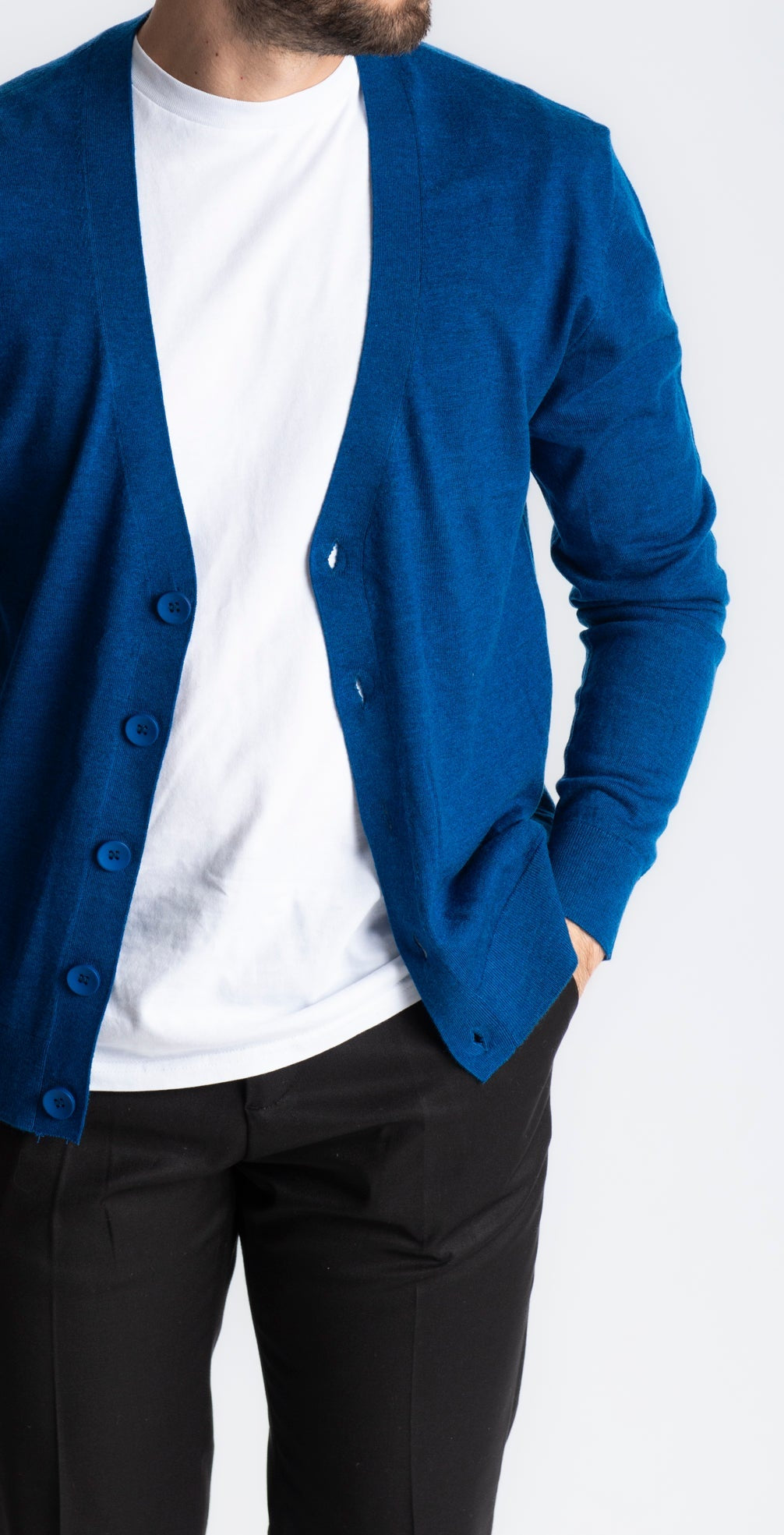 Cardigan Wool Rasato Blu Royal - SEASON LAB