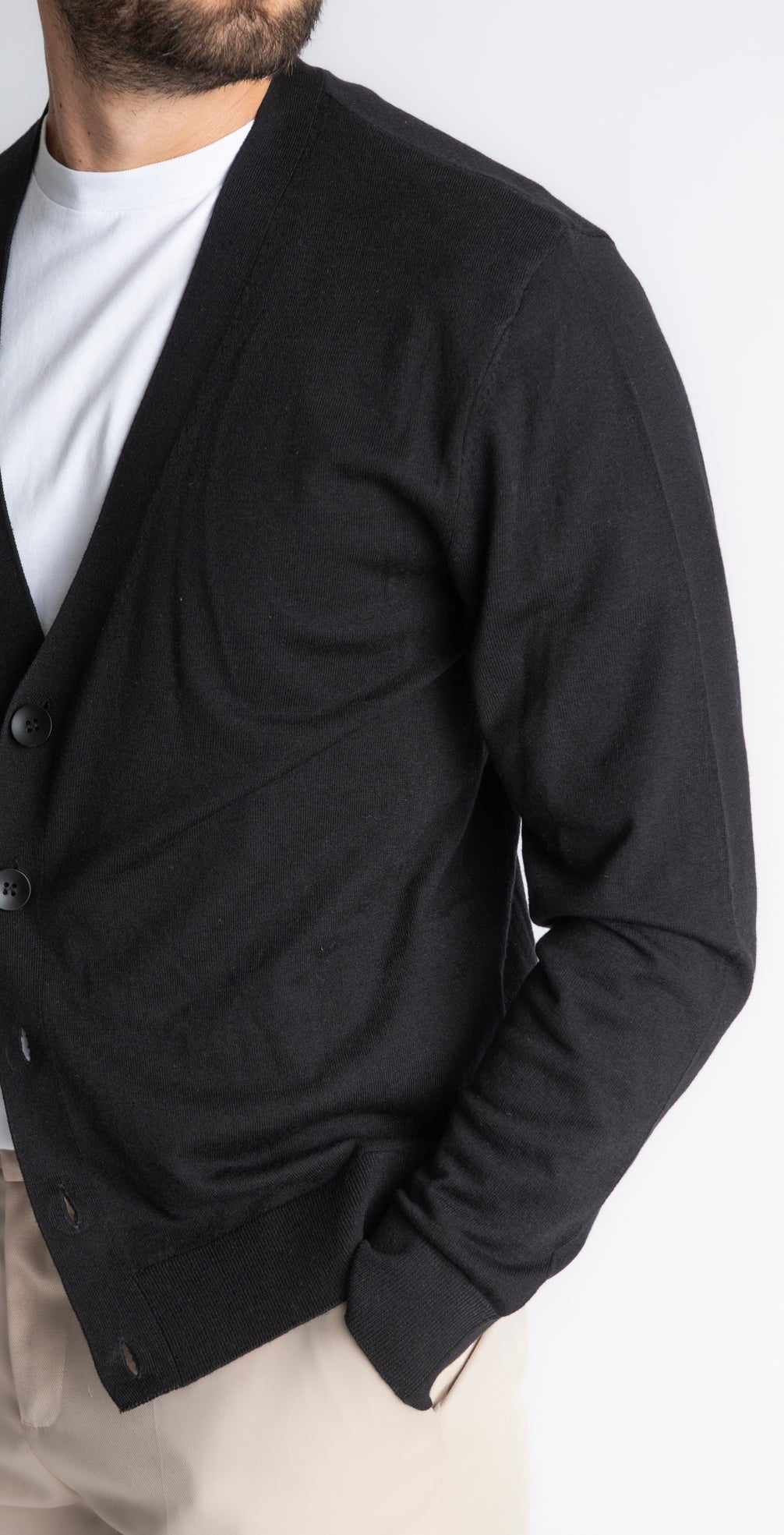 Cardigan Wool Rasato Nero - SEASON LAB