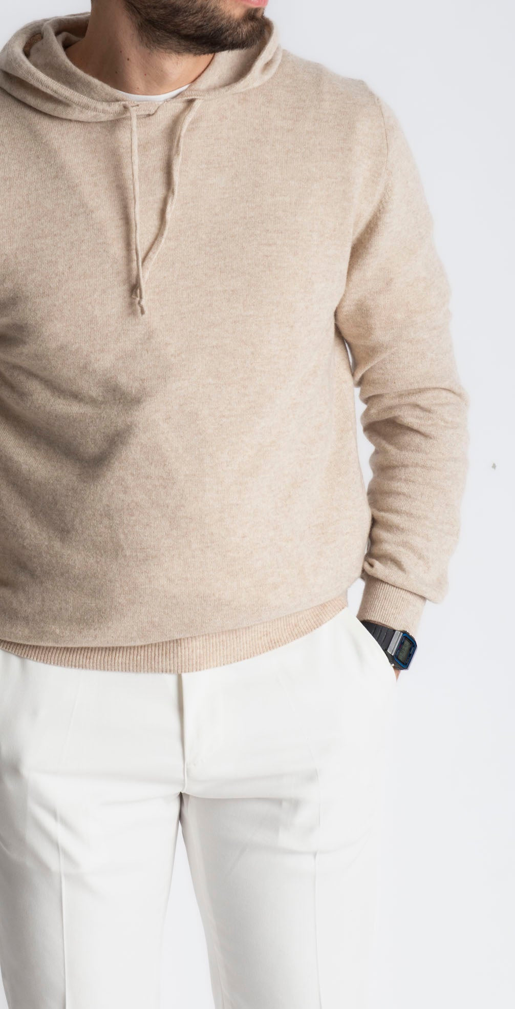 Felpa In Cashmere Con Cappuccio Beige - SEASON LAB