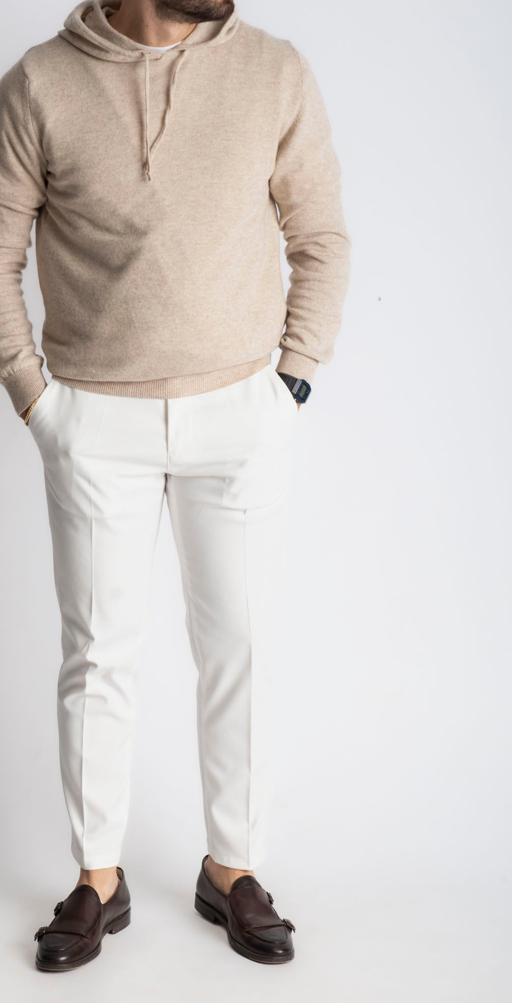 Felpa In Cashmere Con Cappuccio Beige - SEASON LAB