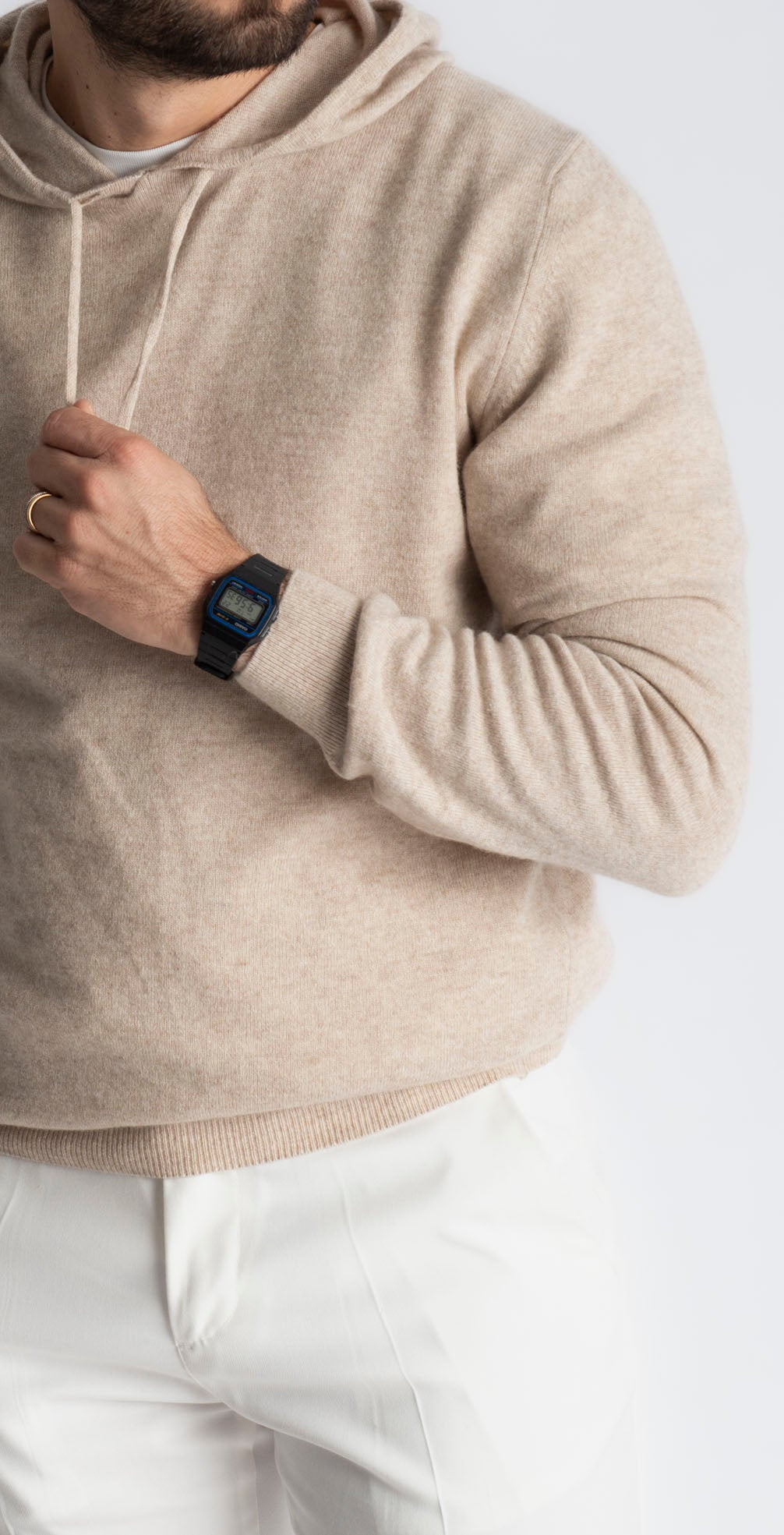 Felpa In Cashmere Con Cappuccio Beige - SEASON LAB
