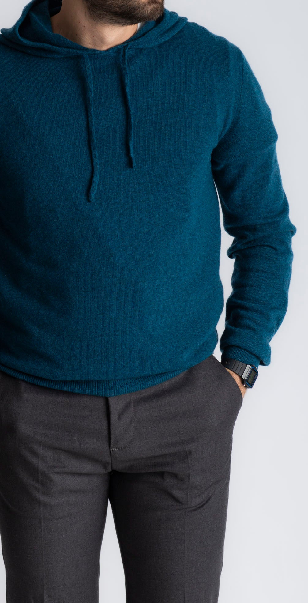 Felpa In Cashmere Con Cappuccio Blu Royal - SEASON LAB