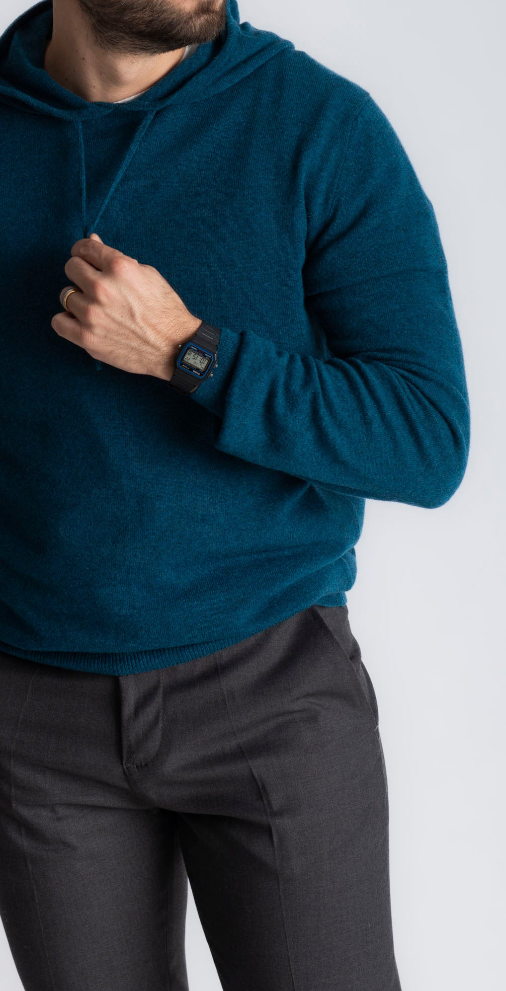 Felpa In Cashmere Con Cappuccio Blu Royal - SEASON LAB