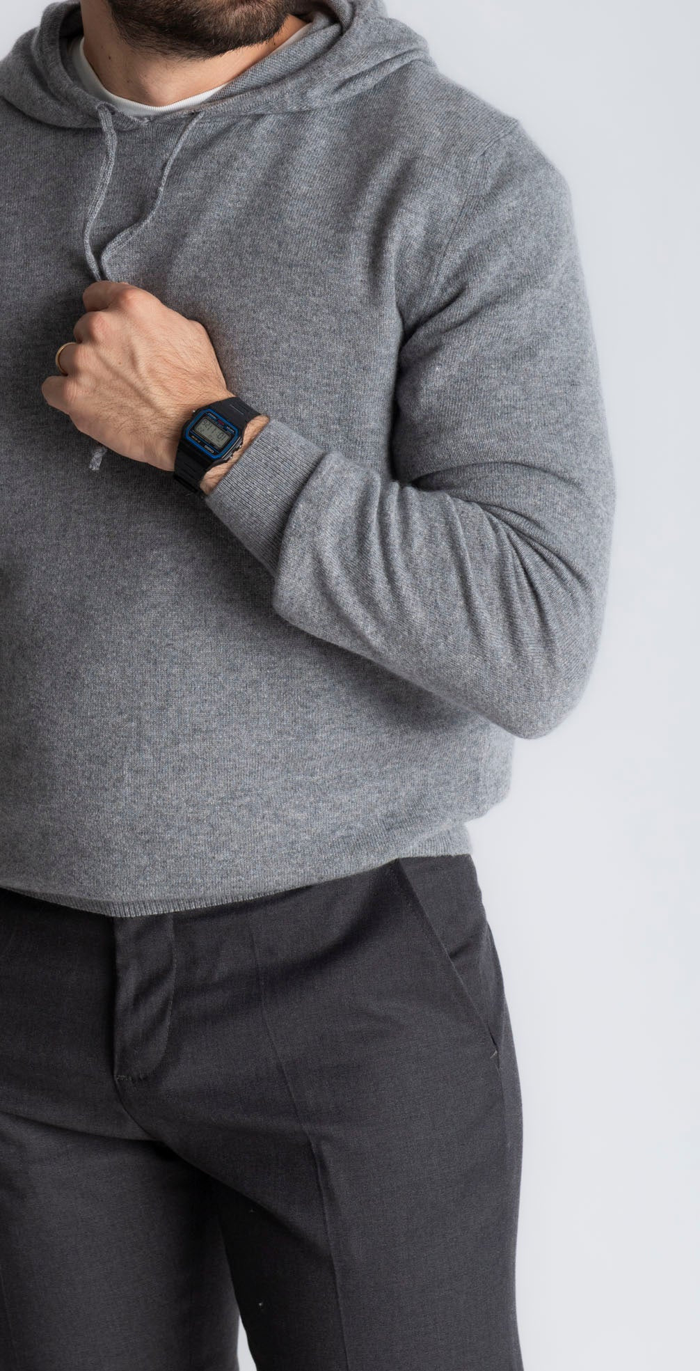 Felpa In Cashmere Con Cappuccio Grigio - SEASON LAB