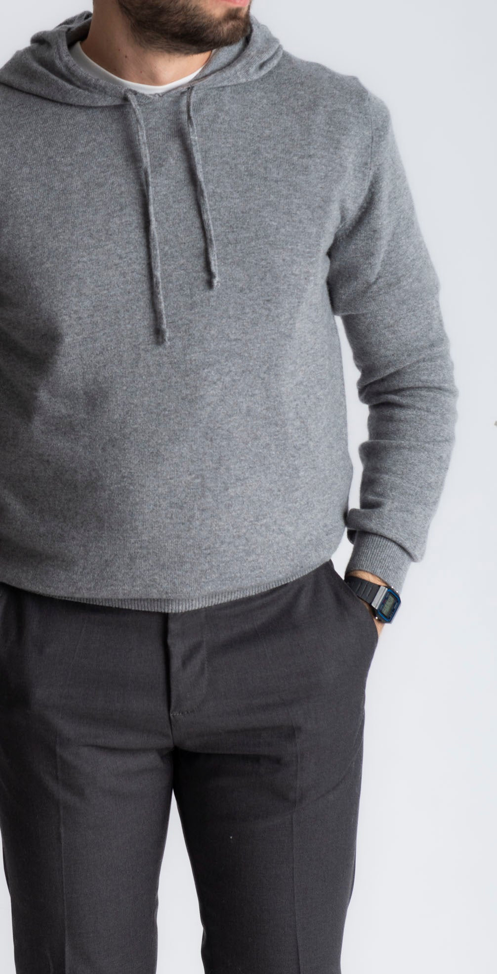 Felpa In Cashmere Con Cappuccio Grigio - SEASON LAB
