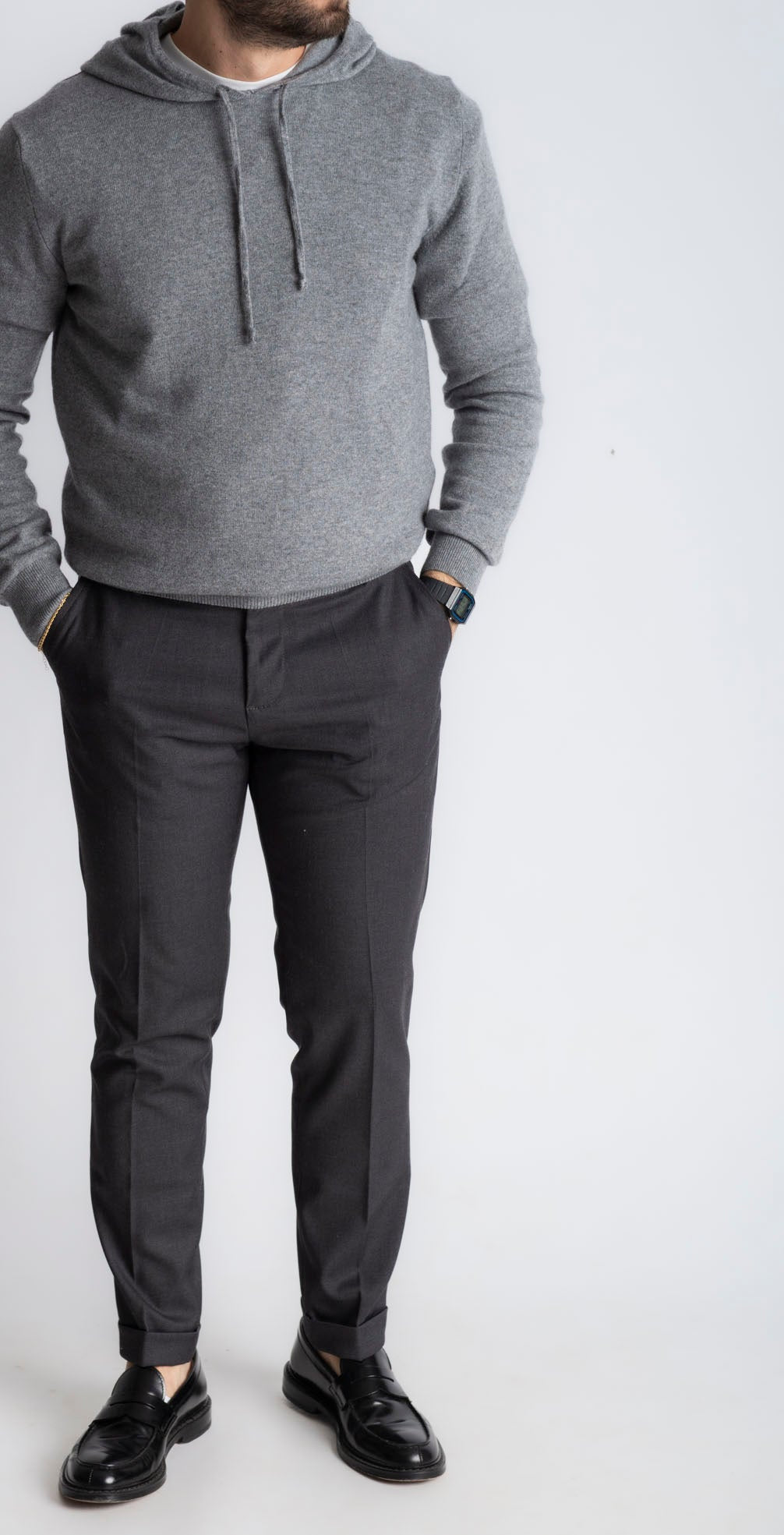 Felpa In Cashmere Con Cappuccio Grigio - SEASON LAB