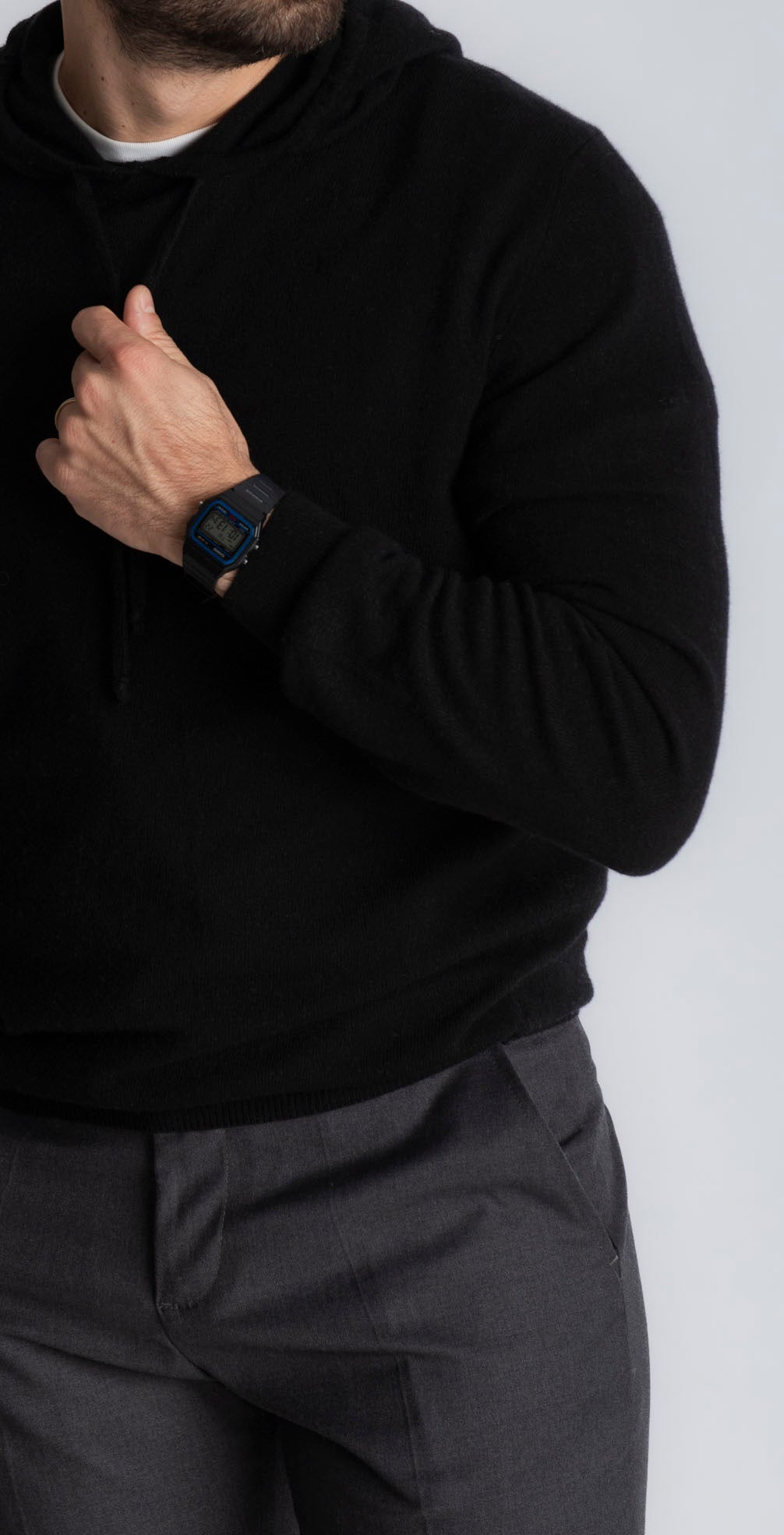Felpa In Cashmere Con Cappuccio Nero - SEASON LAB