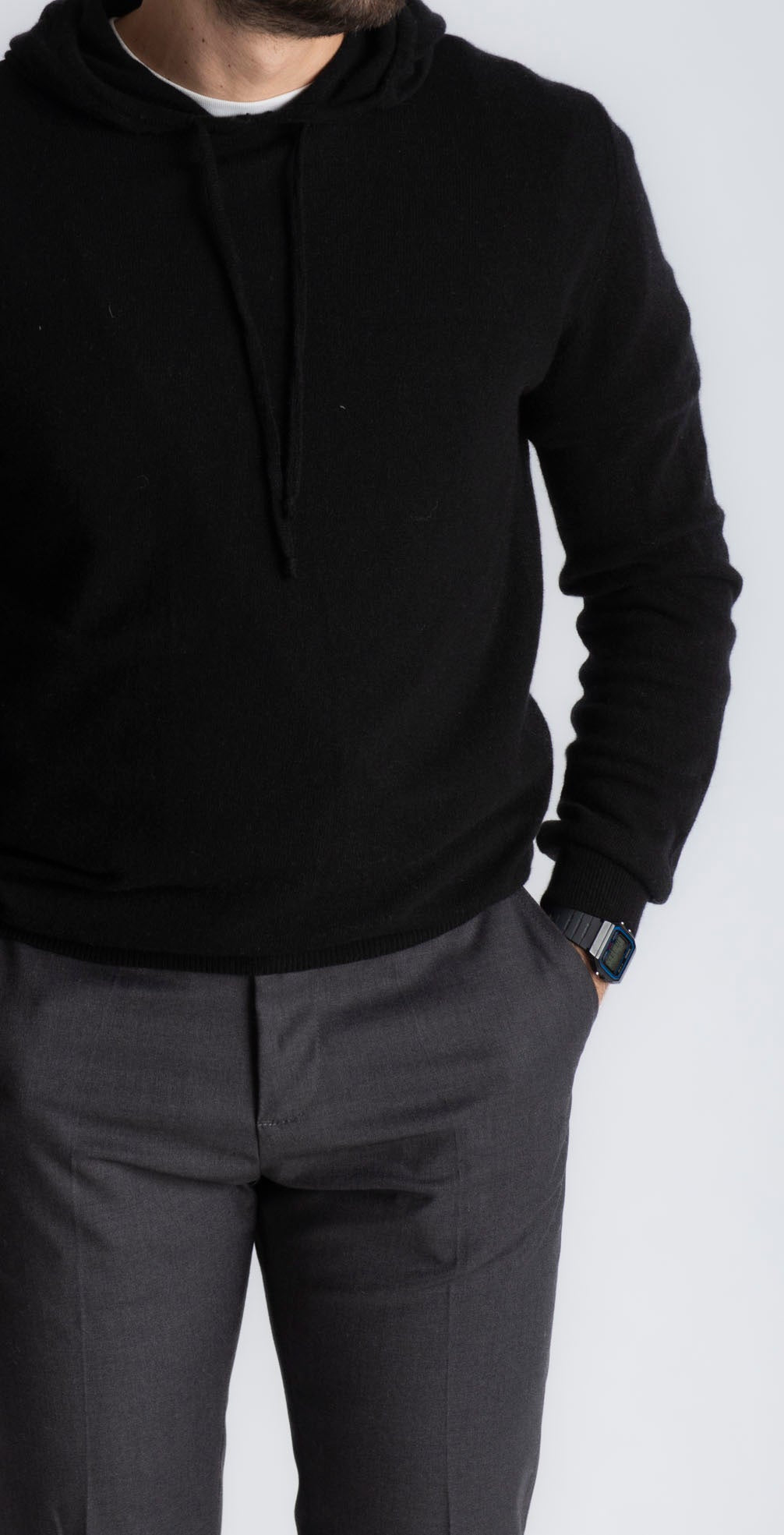 Felpa In Cashmere Con Cappuccio Nero - SEASON LAB
