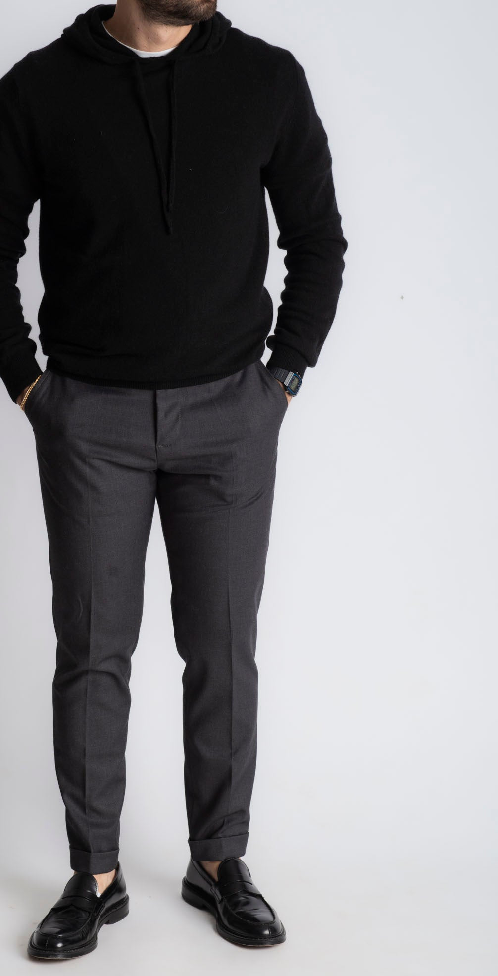 Felpa In Cashmere Con Cappuccio Nero - SEASON LAB