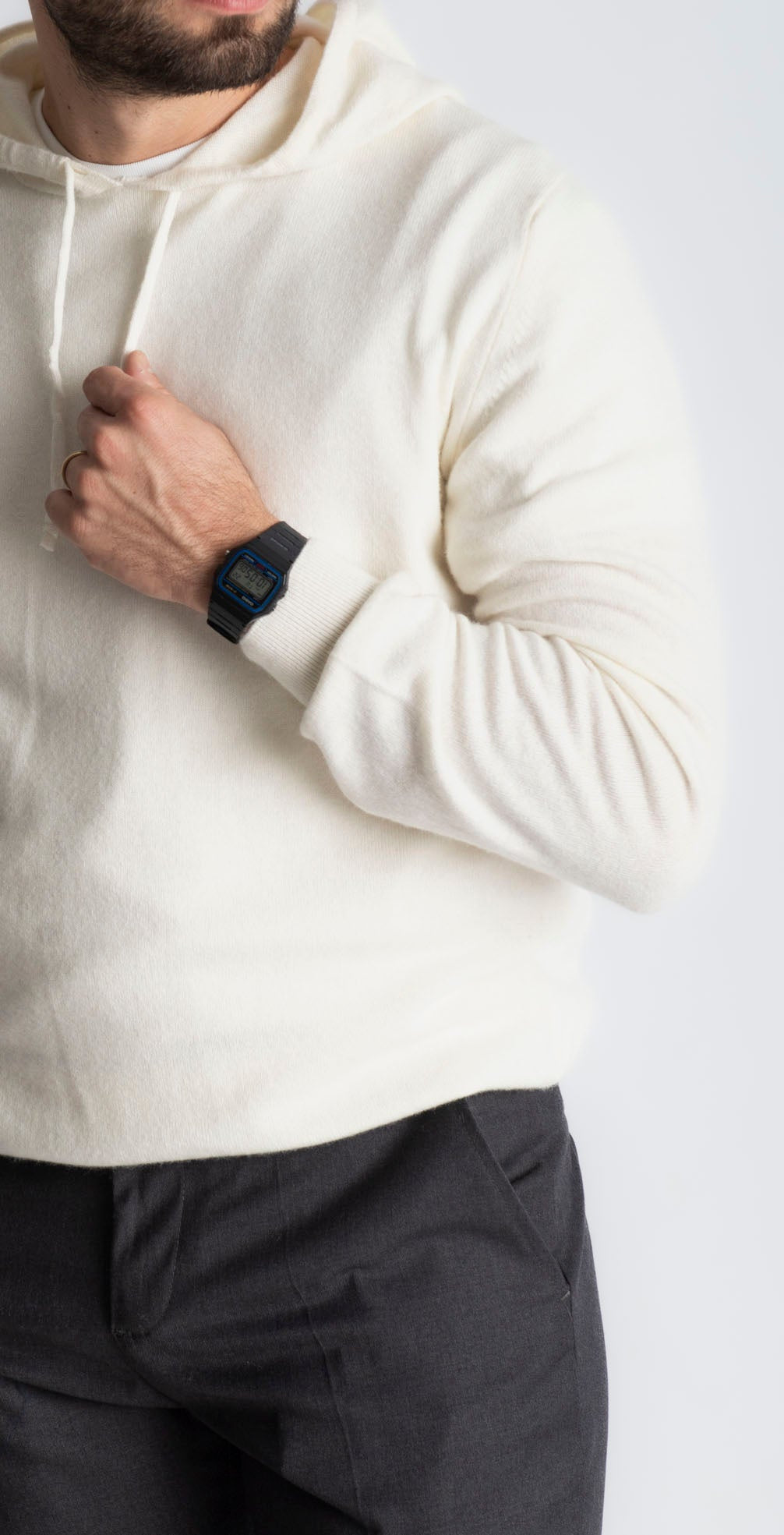 Felpa In Cashmere Con Cappuccio Panna - SEASON LAB