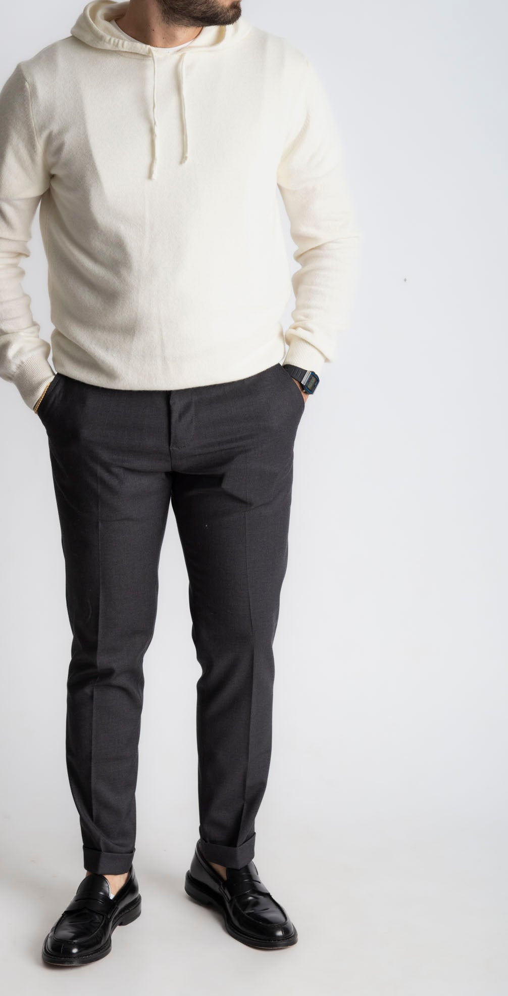 Felpa In Cashmere Con Cappuccio Panna - SEASON LAB