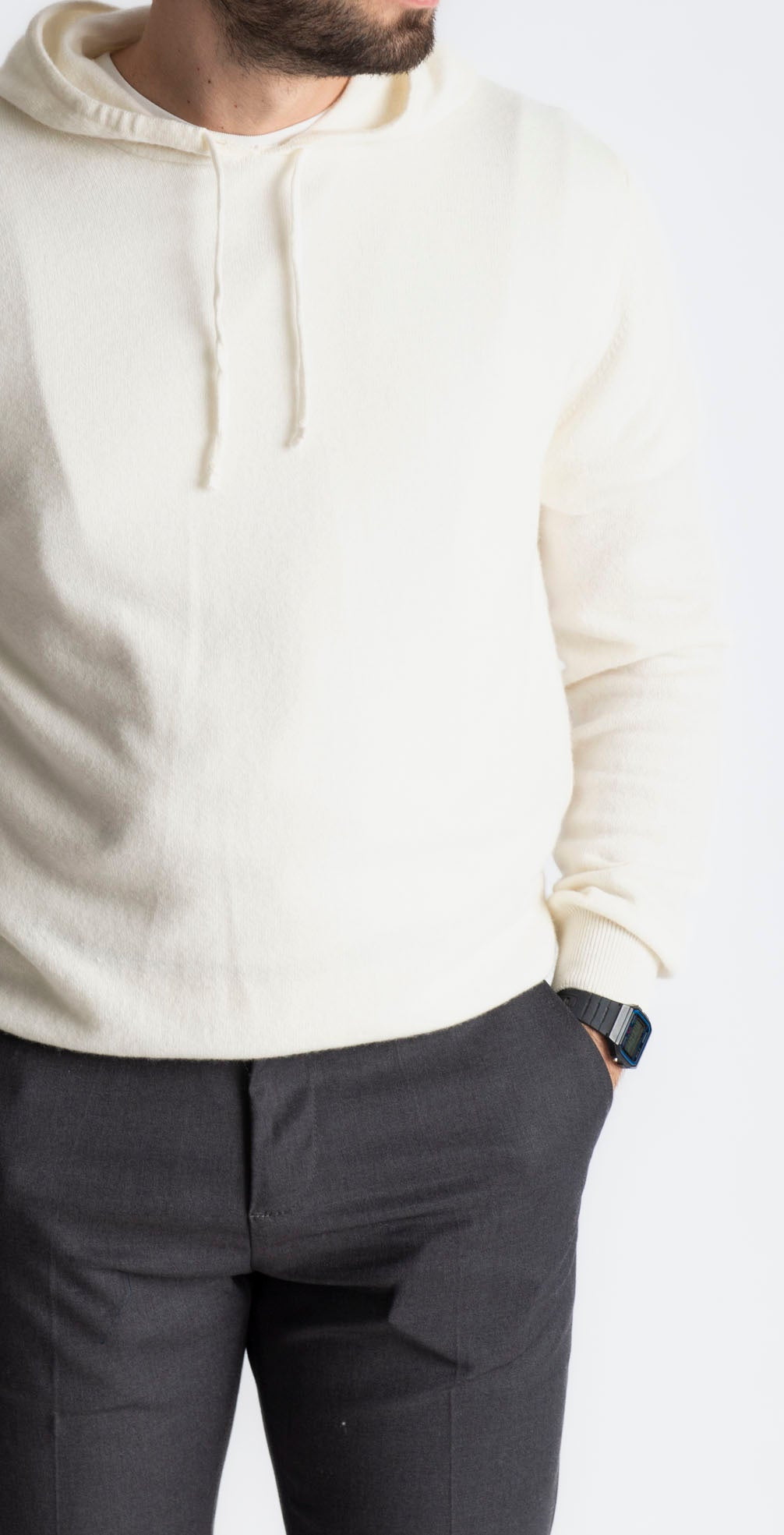 Felpa In Cashmere Con Cappuccio Panna - SEASON LAB