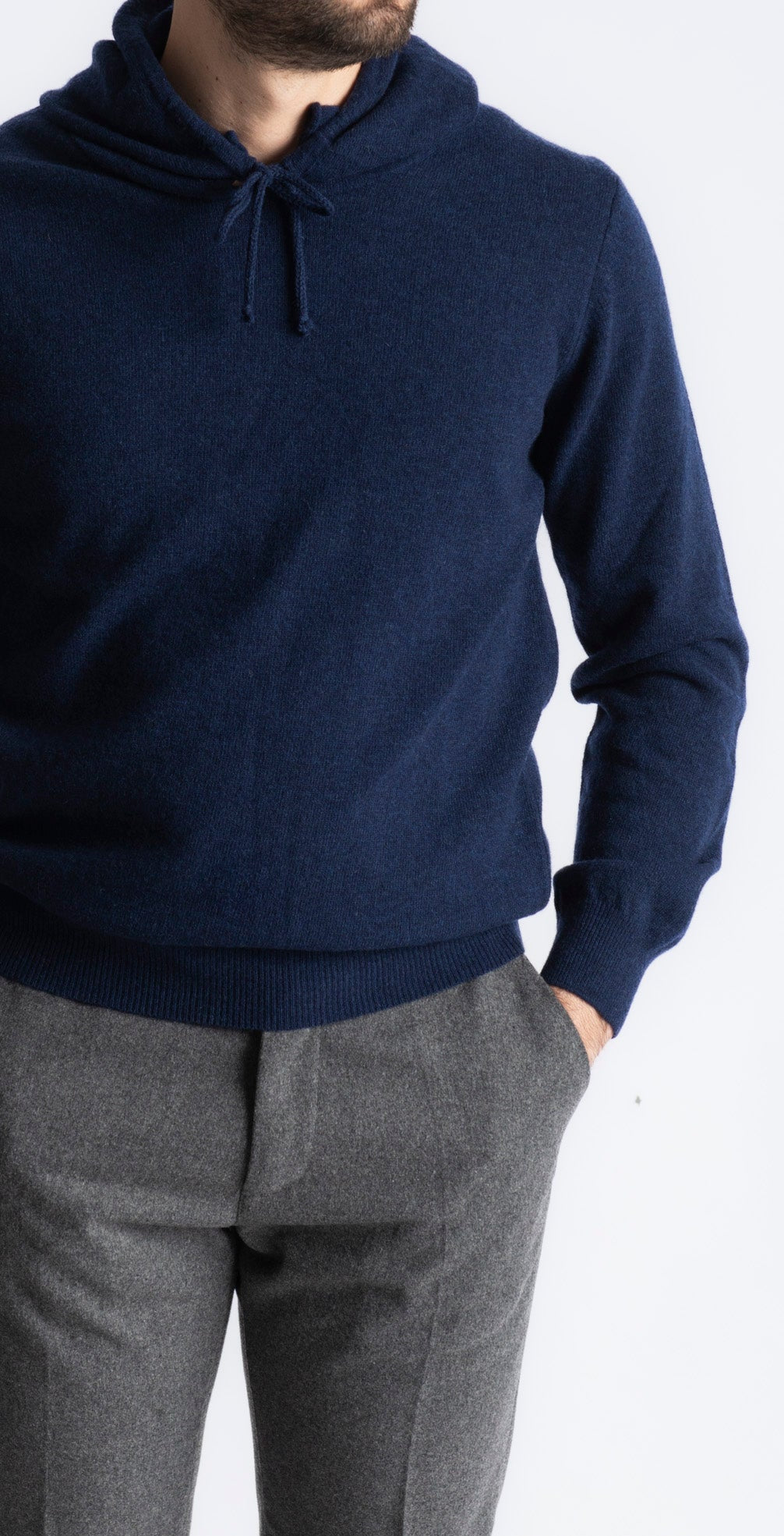Felpa In Lana Con Cappuccio Blu - SEASON LAB