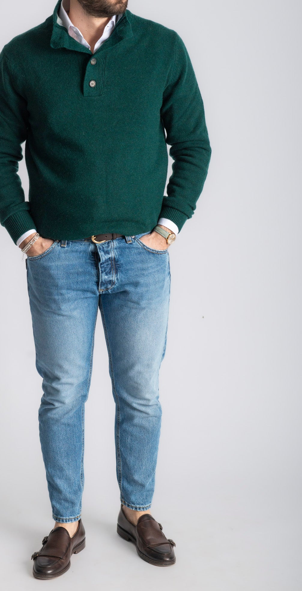 Lupetto Quattro Bottoni In Lana Verde Loden - SEASON LAB