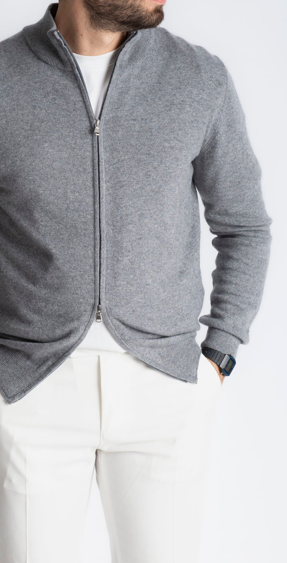 Maglioncino Full Zip Cashmere Grigio - SEASON LAB