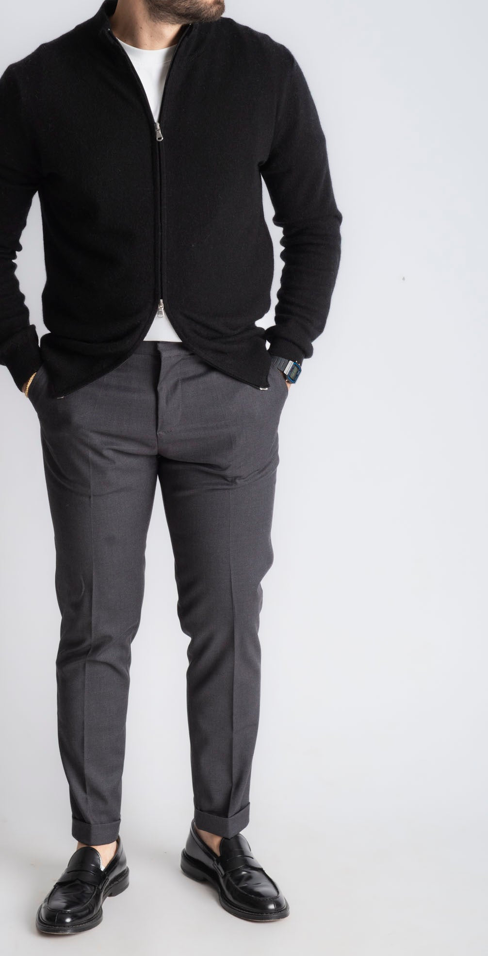 Maglioncino Full Zip Cashmere Nero - SEASON LAB