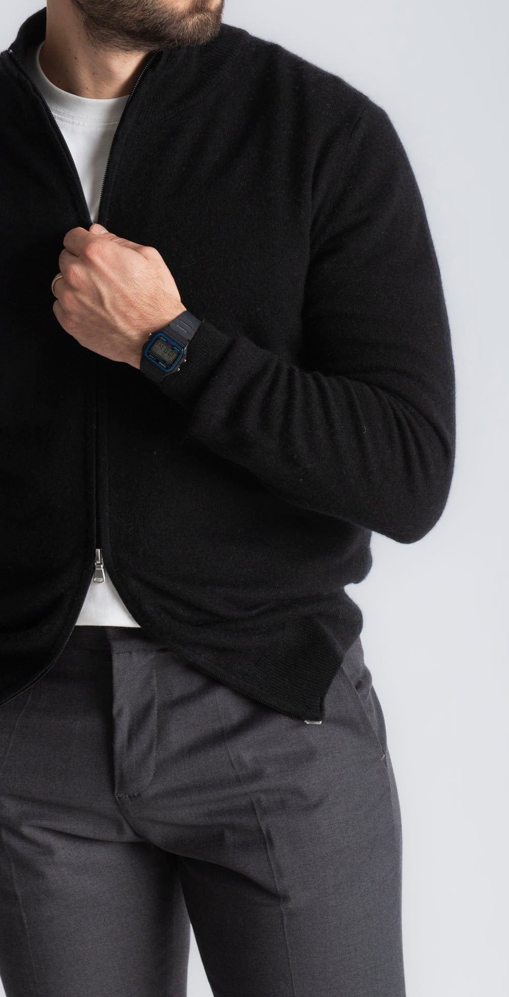 Maglioncino Full Zip Cashmere Nero - SEASON LAB