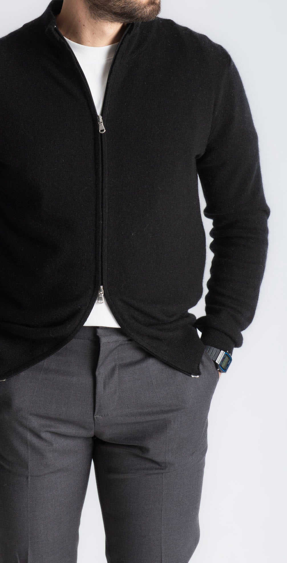 Maglioncino Full Zip Cashmere Nero - SEASON LAB