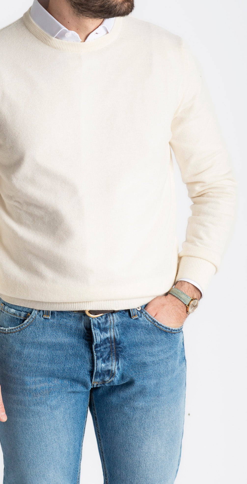 Maglioncino Girocollo Misto Cashmere Panna - SEASON LAB